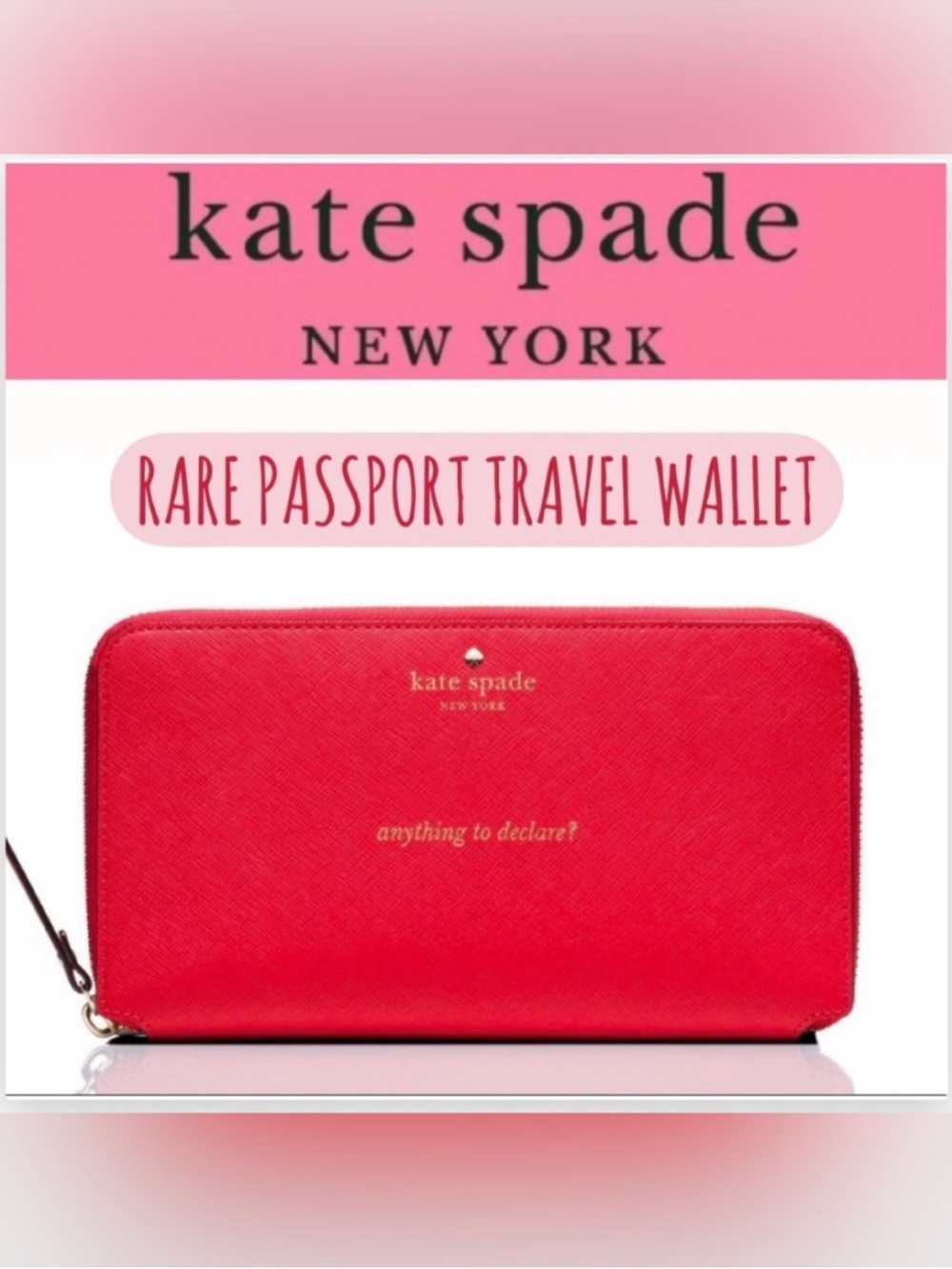 kate spade red zip-around continental passport travel wallet